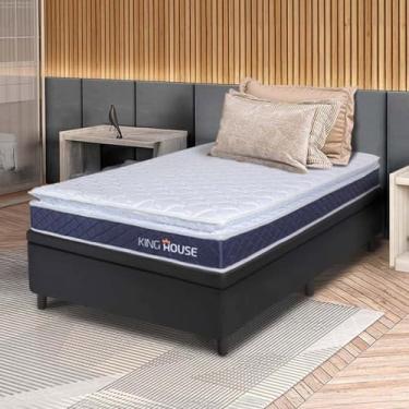 Imagem de Conjunto Box Baú Preto Durban Azul Espuma D28 Solteiro 96x203x64 - King House