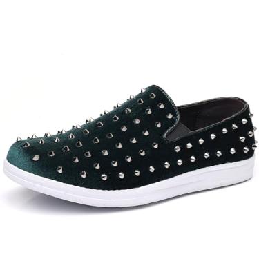 Imagem de Trsorini Sapato social masculino Spikes de veludo, sem cadarço, macio, casual, sem cadarço, A/Verde, 44