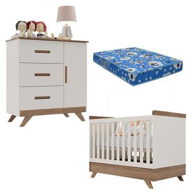 Imagem de Berço Americano Vitória E Cômoda Retro Maya Off White Carvalho Com Colchão Ortobom – Canaã