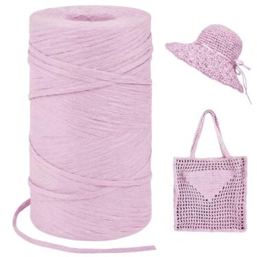 Imagem de LEREATI Fio de ráfia rosa claro para sacos de crochê, fita de corda plana de 3 mm x 328 jardas para embrulho de presente, fio de papel para chapéu de sol de crochê, bolsa, artesanato DIY, decoração de