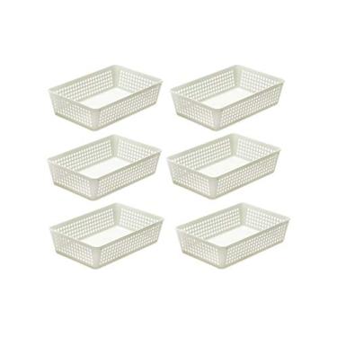Imagem de Cesta de armazenamento de plástico Ybmhome para gaveta de escritório, prateleira de mesa, gavetas de lixo doméstico, despensa de cozinha ou bancada – Bandejas para escritório casa e sala de aula escolar 32-1182-6-branco (6, branco)