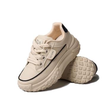 Imagem de Chouiss Tênis Para Mulheres, Calçados Esportivos Antiderrapantes Com Sola Grossa, Elevação Respirável, Estiloso Para Caminhar, Correr, Fazer Compras, Cáqui, Tamanho 9