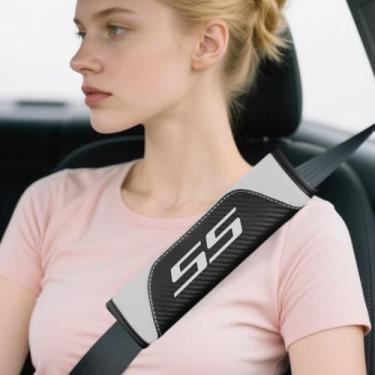 Imagem de QZXIAOGU 2 peças almofadas de cinto de segurança de couro de fibra de carbono almofada de ombro macia para Challenger Dakota Charger SRT Avenger Durango acessórios, almofadas de cinto de segurança de