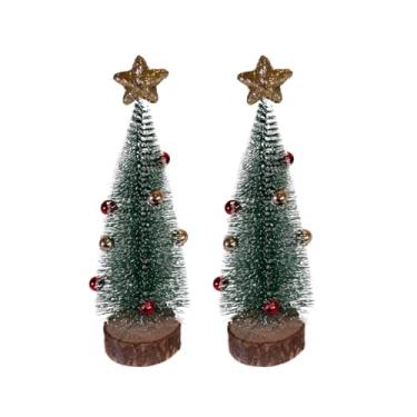 Imagem de Kit 2 Mini Árvore de Natal Verde Nevada Decorada Bolas Ponteira Estrela Dourada 23cm Enfeite Natalino