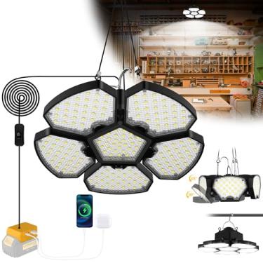 Imagem de T-SUN Luminária Pendente Recarregável Operada Por Bateria Para Galpão Dewalt 20 V, Suspensa, Interna/Externa, 2 Modos De Iluminação, Emergência, À Prova D'Água, Acampamento, Local Trabalho, Garagem,