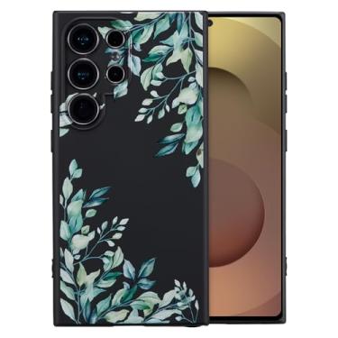 Imagem de RALEAVO Capa para Samsung Galaxy S24 Ultra, linda capa com padrão de folhas florais capa de telefone de silicone líquido para meninas e mulheres, capa protetora de borracha macia para S24 Ultra, preta