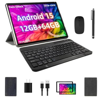 Imagem de Tablet Android 15 2025, expansão de 12 GB + 64 GB + 1 TB, pacote de produtividade para tablet de 10 polegadas com capa de teclado, caneta Stylus, CPU Octa-core, câmera dupla, WiFi6, bateria de 6000