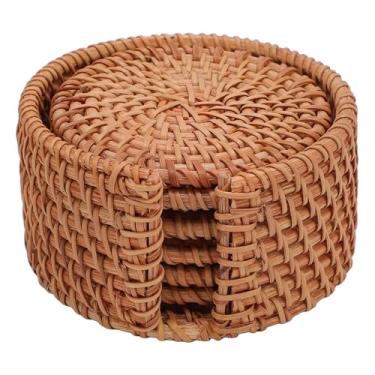 Imagem de Coasters Rattan Conjunto de 6 com suporte à mão Placas de base de copo de maconha Potes de maconha Hot Pads 8cm