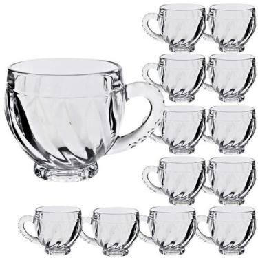 Imagem de Kit 12 Xícara De Vidro Alça Chá Café Veneza Transparente Com Alça 190m