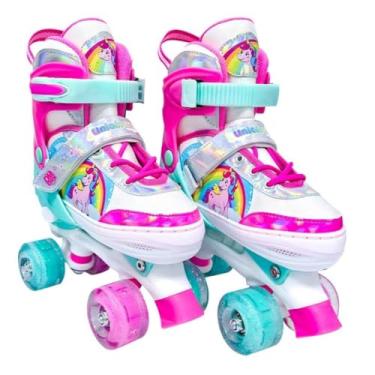 Imagem de Patins Ajustáveis Infantis de 4 Rodas, Com rodas em Led, Unicórnio, DM Radical (G - 38 a 41)