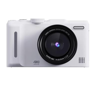 Imagem de Fockety Câmera Digital 4K para Fotografia, Câmera de Vlogging de 48MP de 48MP para YouTube Com Tela Flip de 3 Polegadas, Zoom Digital 18x, Foco Automático e Câmeras Portáteis (Branco)