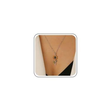 Imagem de Sttiafay Colar Boho com pingente de girassol e flor de prata, colar grande de corrente de girassol, vintage, colares de flores de sol, joias femininas