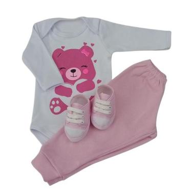 Imagem de Conjunto Sapatinho Tênis Com Body E Calça Bebê Menina Inverno 100% Sue