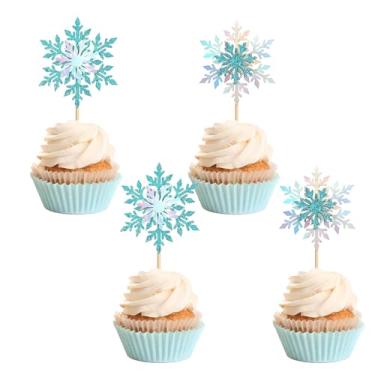 Imagem de ZpiLkes 24PCS Glitter Snowflake Cupcake Toppers Frozen Silver and Blue Winter Cupcake Picks Frozen Snowflake Cake Topper Decorations for Winter Wonderland Theme Baby Shower Birthday Party Supplies