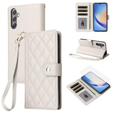 Imagem de Furiet Capa carteira para Samsung Galaxy S23 FE 5G com protetor de tela de vidro temperado e alça de pulso destacável, compartimentos para cartão de couro PU de luxo, à prova de choque, capa para