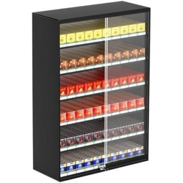 Imagem de Cremalheira De Exposição De Varejo Comercial, Cigarreira Desobstruída Para O Varejo Da Loja Com Porta De Vidro E Fechamento, Suporte Do Desktop E Suporte De Expo, Black, 44.5x17.3x60cm