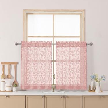 Imagem de Chyhomenyc Cortinas translúcidas rosa blush 76 cm de comprimento, cortina de cozinha pequena para janela com filtro de luz tufada texturizada sobre a pia, cortinas curtas de meia janela para porão de