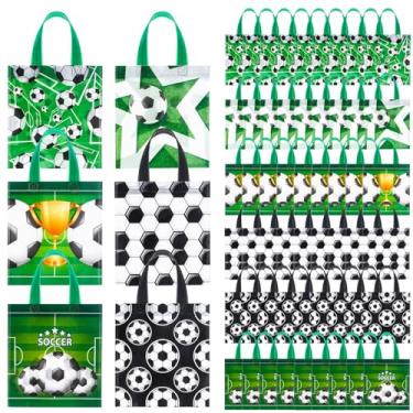 Imagem de Sweetude 60 peças de sacos de lembrancinha de festa de futebol a granel de futebol não tecido sacos de presente com alças de lembrancinhas de festa de futebol suprimentos para esportes temáticos