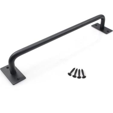 Imagem de Maçaneta de porta de celeiro simples, maçaneta rústica para porta de correr, ferragem, aço carbono preto, puxador de por