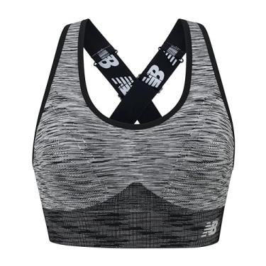 Imagem de New Balance Sutiã esportivo feminino de alto impacto sem costura com alças largas ajustáveis e almofadas de remoção, Preto, M