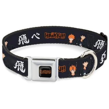 Imagem de Coleira para animais de estimação Crunchyroll, fivela de cinto de segurança de metal, postura Haikyu Hinata e Kageyama e logotipo do título preto e branco, 33 a 43 cm de largura