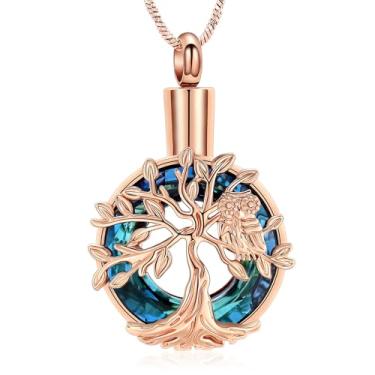 Imagem de Yinplsmemory Colar feminino de cremação de árvore da vida com urna de coruja e cinzas para homens/animais de estimação, Aço inoxidável, Sem Pedra Preciosa
