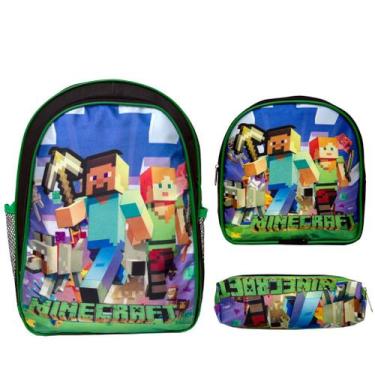 Imagem de Kit Mochila Infantil Costas Menino Jogo Minecraft Passeio - TOYS 2U