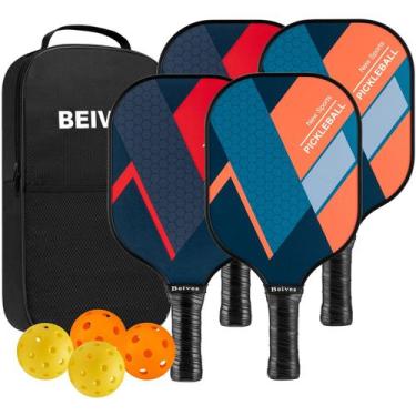Imagem de Conjunto de pás Pickleball BEIVES, superfície de fibra de vidro com 4 