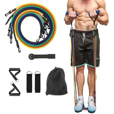 Imagem de Kit Extensor Elástico 11 Peças – Treino Funcional, Musculação e Pilates com 5 Níveis de Resistência, Alças, Tornozeleiras e Âncora para Porta