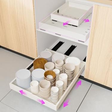 Imagem de Organizador de armário com largura expansível (30,5 cm - 50,8 cm) e profundidade (40,6 cm - 55,9 cm) Desliza para fora 33 cm, gavetas resistentes com 3 trilhos, filme adesivo ou pregos, prateleira de