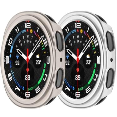 Imagem de Compatível com Samsung Galaxy Watch 8 de 44 mm e 40 mm capa rígida de policarbonato resistente a impactos à prova de choque com borda total (prata Starlight, 40 mm)