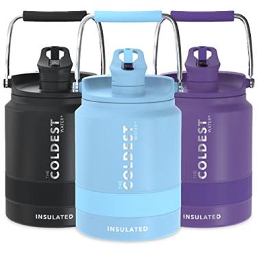 Imagem de Garrafa de água COLDEST Sports 3,6 g/1 galão (tampa de palha), à prova de vazamento, aço inoxidável isolado a vácuo, quente e frio, parede dupla, jarro de metal para cantina (azul fusão, 1,5 litro)