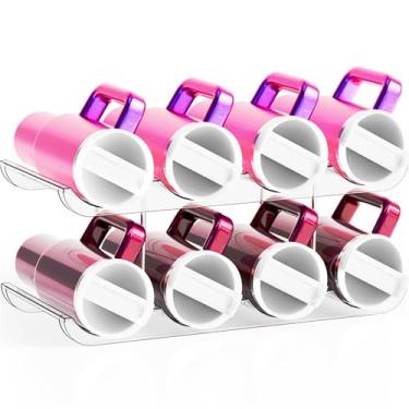 Imagem de Organizador de garrafa de água empilhável de 2 camadas para copo Stanley de 1,134 g, Yeti e outros organizadores de copo, suporte de copo Stanley com compartimento maior, suporte de vinho e suporte de