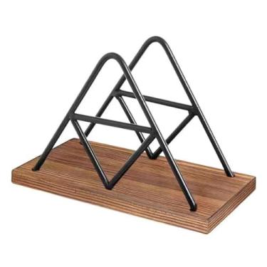 Imagem de Suporte de guardanapo de ferro rústico - dispensador de lenços de mesa de madeira e metal para cozinha, restaurante estilo vintage decoração de mesa de jantar rack de guardanapos