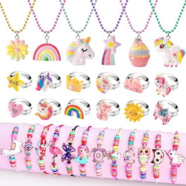 Imagem de Conjunto de joias BeandGE Little Girls Unicorn Colar 4-8 anos