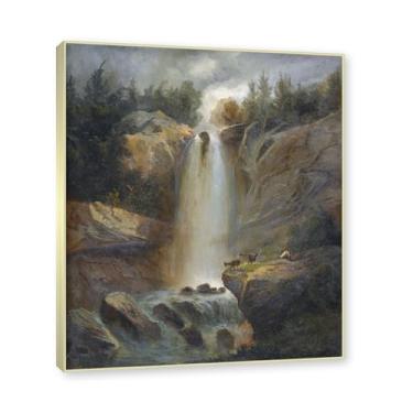 Imagem de Moldura de champanhe. Pinturas a óleo famosas, (Reichenbach Falls) por Ferdinand Hodler, reprodução impressa em tela, arte de cenário para decoração de sala de estar. 40 x 48 cm - 15,7 x 18,9 pol