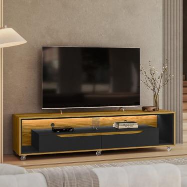Imagem de Rack para Tv 65 Polegadas com Led e Rodízios 175cm Contemporâneo Loop Freijó/Preto