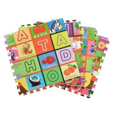 Imagem de Kit Tapete Infantil 4 Placas Eva Tatame Didático Grande Alfabeto Colorido Bebê Educativo Montável