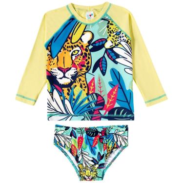 Imagem de Conjunto Praia Infantil Proteção UV Onça Tropical Verde Flúor Tip Top