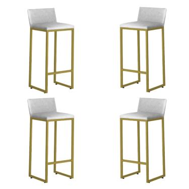 Imagem de Kit 4 Banquetas Alta Dani Reforçada Decorativa Balcão Bancada Cozinha Bar Base Dourada Courino