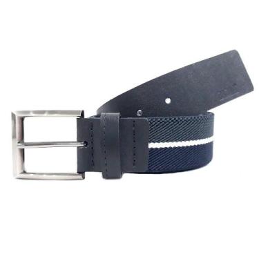Imagem de Cinto Masculino Cinza e Marinho em Elástico com Ponteira em Couro Raza