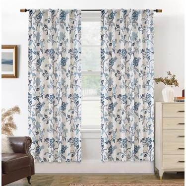 Imagem de DriftAway Cortinas Ada com estampa botânica floral forrada com folhas com isolamento térmico, mistura de linho, 100% blackout nas costas, 2 camadas, conjunto de 2 painéis cada, 132 x 182 cm