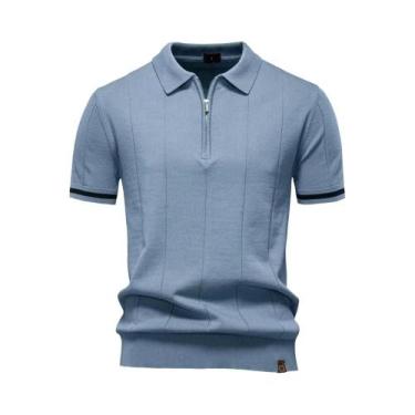 Imagem de Camisa Polo Esportiva Masculina Slim Fit De Cor Sólida Com Zíper AIOPE