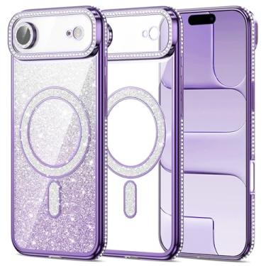 Imagem de Petocase Capa para iPhone Air de 6,6 polegadas com glitter magnético [compatível com MagSafe] Protetor de lente de câmera com strass brilhante e diamante fino à prova de choque para meninas mulheres
