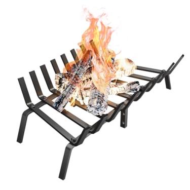 Imagem de DPZM Grelha de lareira resistente de 68 cm, rack de madeira de aço sólido para queima de madeira, grades de lenha extra largas para lareira interna e fogueira externa, grelha de fogão a lenha