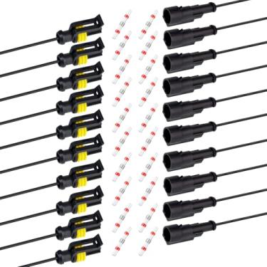 Imagem de TMH 1 conector de pino 22 AWG - 1 fio 13 cm. Conectores impermeáveis Conectores elétricos automotivos macho e fêmea 1 maneira com tubo termorretrátil para carro, caminhão, barco (10 conjuntos)