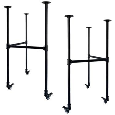 Imagem de IFYISUN Conjunto de pernas de móveis de tubo industrial com rodas - Pernas de metal rústico preto adequado para mesas de centro, mesas de extremidade, mesas e projetos de móveis faça você mesmo, A97 x