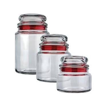 Imagem de Conjunto de Potes Multiuso Euro Home Transparente/Vermelho em Vidro e PVC – 3 Peças