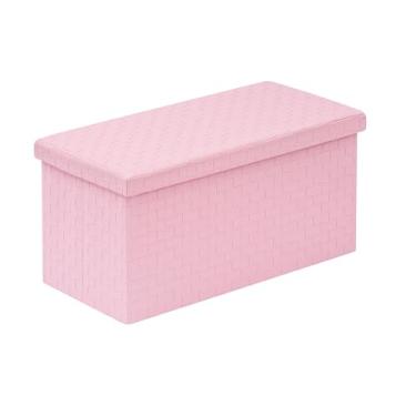 Imagem de PINPLUS Otomano de armazenamento de couro sintético com apoio para os pés, multiuso, para sala de estar, quarto, versátil, cobertor e assento compacto com armazenamento oculto elegante rosa 76 x 38 cm