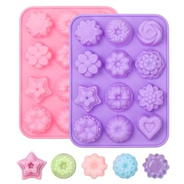 Imagem de SJ Moldes de sabão de silicone, 2 pacotes, moldes de sabão de diferentes formas para fazer sabonete, 12 moldes de cavidade para molde de sabão artesanal caseiro, barra de loção, bombas de banho